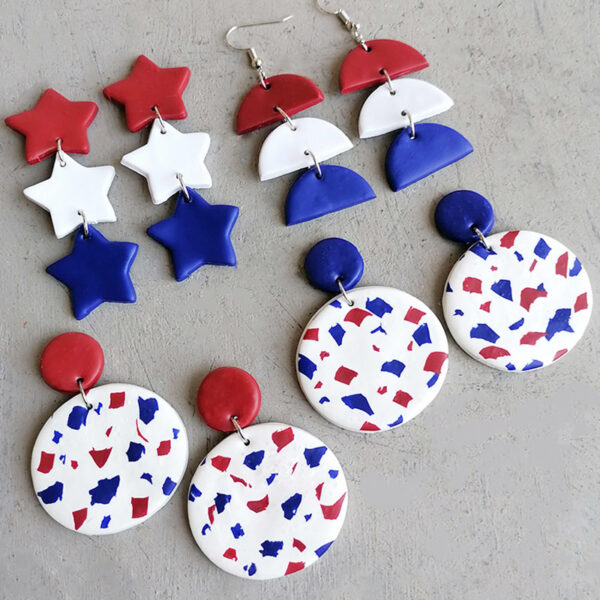 Wholesale Cross-border explosions soft pottery fashion earrings love color matching US Independence Day July 4 national flag color clay earrings