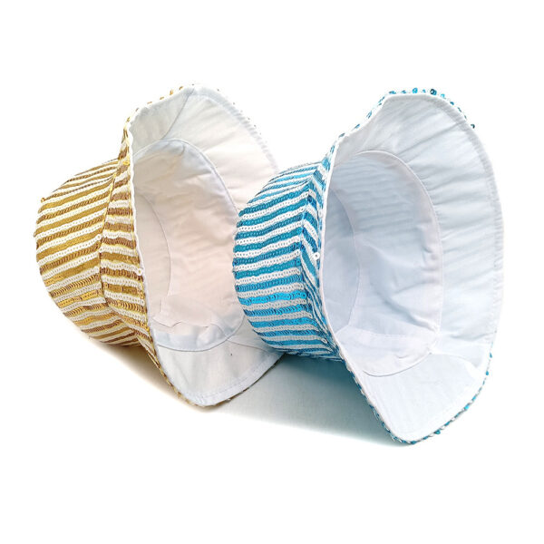 Wholesale Amazon New Sequin Performance Basin Hat Men's and Women's Outdoor Sunshade Fisherman Hat Japanese and Korean Spring Summer Striped Stage Hat