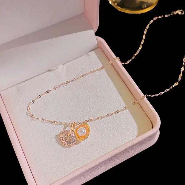 Wholesale Jewelry Elegant Shell 304 Stainless Steel Copper Artificial Pearls Zircon 18K Gold Plated K Gold Plated Plating Inlay Pendant Necklace