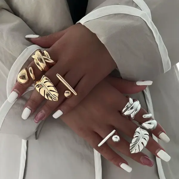 Wholesale 304 Stainless Steel Leaves PVD Coated 18K Real Gold Plated Real Gold Plated Simple Style Classic Style Waterproof Non Tarnish Plating Gold Rings