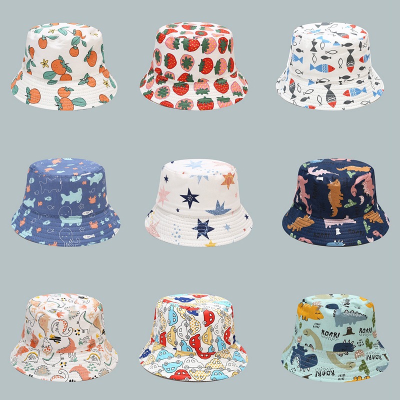 Wholesale Korean New Cute Cartoon Pattern Baby Hat Chilen's Spring and Summer Outdoor Sunscreen Sun Hat 52cm Basin Hat