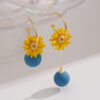 Wholesale Three-Dimensional Yellow Daisy Long Earrings Sweet Design Niche Earrings 2025 Spring Earrings New Earrings