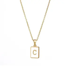 Fritillary Letter Square Pendant Necklace-Gold-Letter C
