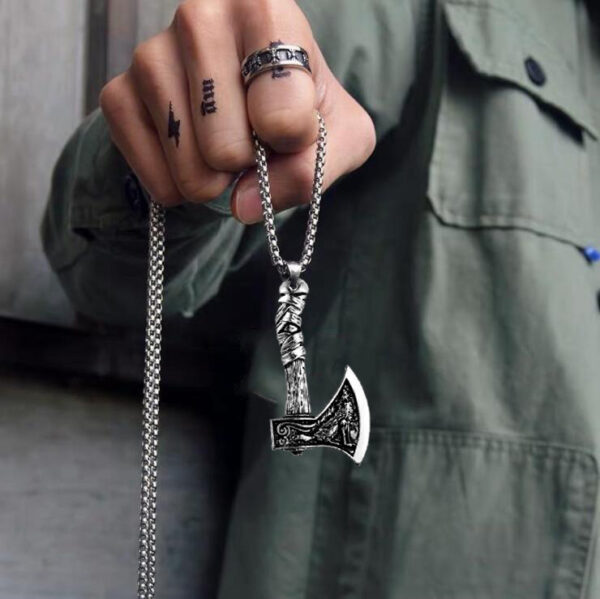oly-896b3e5bc7526d0599336d8dd578f0e7 Wholesale 2023 European and American Foreign Trade Jewelry Viking Celtic Wolf Axe Stainless Steel Necklace Pendant Personality Necklace