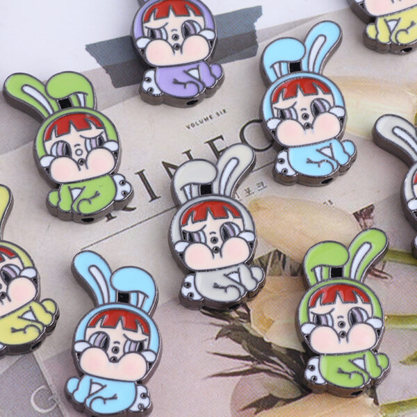 Wholesale DIY Cartoon Colorful Rabbit Alloy Straight Hole Loose Beads