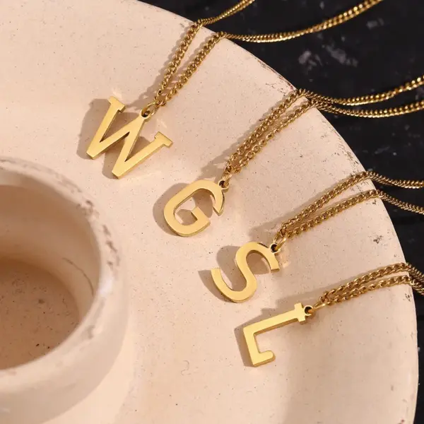Wholesale 304 Stainless Steel Letter PVD Coated Stone-Free 18K Gold Plated Real Gold Plated Simple Style Waterproof Non Tarnish Plating Gold Pendant Necklace