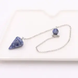 Blue with white dots / Tapered Natural Stone + Silver White Chain