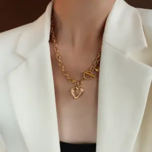Gold Peach Heart OT Necklace 49cm