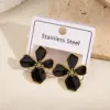 Wholesale Hot Selling Four Leaf Flower Earrings 304 Stainless Steel Plated With Oil Drop Modern Casual Style For Women