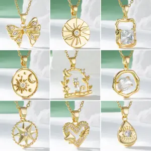Wholesale Water Plating Vacuum Plating Real Gold Plated 18K Gold Heart Shape Flower Bow Knot 304 Stainless Steel Titanium Steel Elegant Artistic Waterproof Non Tarnish 201 Stainless Steel Pendant Necklace