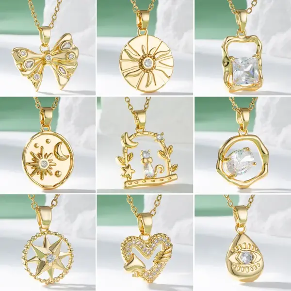 Wholesale Water Plating Vacuum Plating Real Gold Plated 18K Gold Heart Shape Flower Bow Knot 304 Stainless Steel Titanium Steel Elegant Artistic Waterproof Non Tarnish 201 Stainless Steel Pendant Necklace