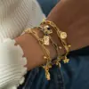 Wholesale 18K Gold Plated 304 Stainless Steel Vacuum Electroplating (In Furnace) Zircon Geometric Star Mixed Color (Jewelry Metal Contrast Color) Oil Drop Side Chain Cable Chain/Cross Chain/O Chain Bracelet For Women