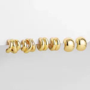 Wholesale Copper Solid Color PVD Coated 18K Real Gold Plated Simple Style Waterproof Non Tarnish Plating Gold Ear Studs