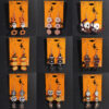 Wholesale Halloween Theme Wooden Earrings Funny Cartoon Ghost Pumpkin Skull Long Pendant Party Decoration Earrings
