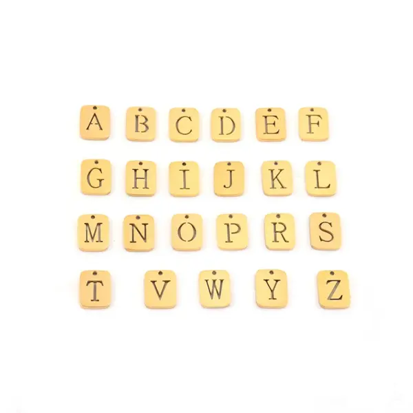 Wholesale Fashion Commuter All-Match Rectangular Hollow Initial Letter Pendant OT Buckle 201 Stainless Steel Bracelet Women's Necklace Plated 18K Real Gold