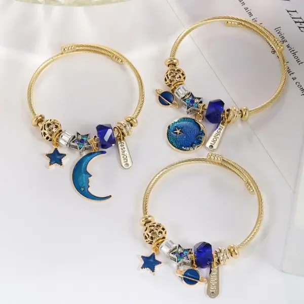 Wholesale Cartoon Style Geometric Stainless Steel Patchwork Artificial Gemstones Bangle 1 Piece