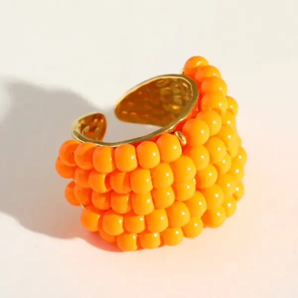 Dopamine Colored Sweet 18K Gold Plated Stainless Steel Bead Full Bead Open Ring Adjustable Size Geometric Circle Ball Pattern