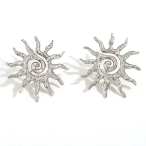 Sun Stud Earrings-Steel