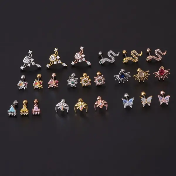 316L Stainless Steel Copper Ear Cartilage Rings & Studs Animal Waterproof Non Tarnish Surgical Steel Women'S