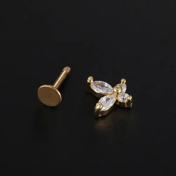 Wholesale Simple Style Star Butterfly Stainless Steel Inlay Zircon Lip Stud 1 Piece