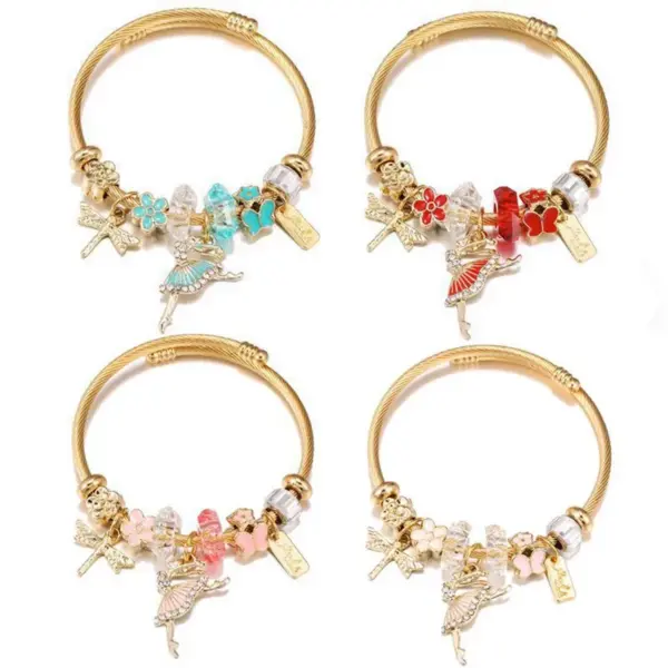 Wholesale Fashion Butterfly Titanium Steel Stripe Enamel Metal Zircon Bangle 1 Piece