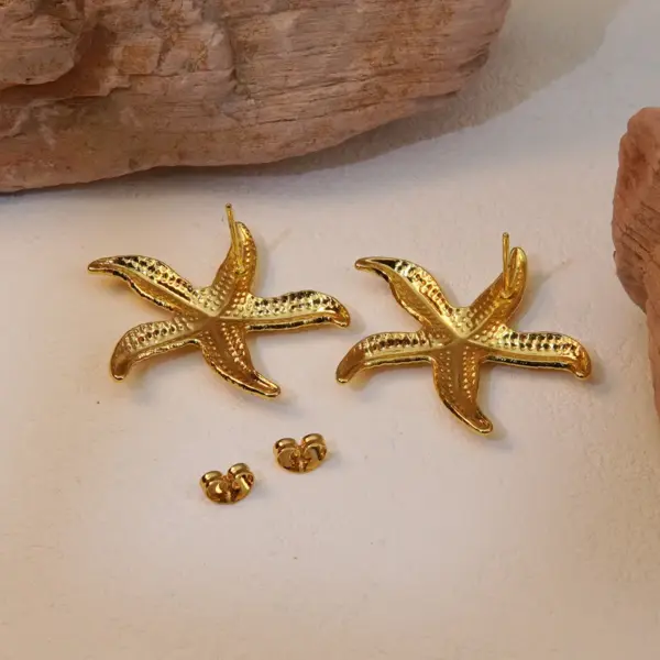 1 Pair Beach Streetwear Starfish 304 Stainless Steel Imitation Gold Electroplating Ear Studs