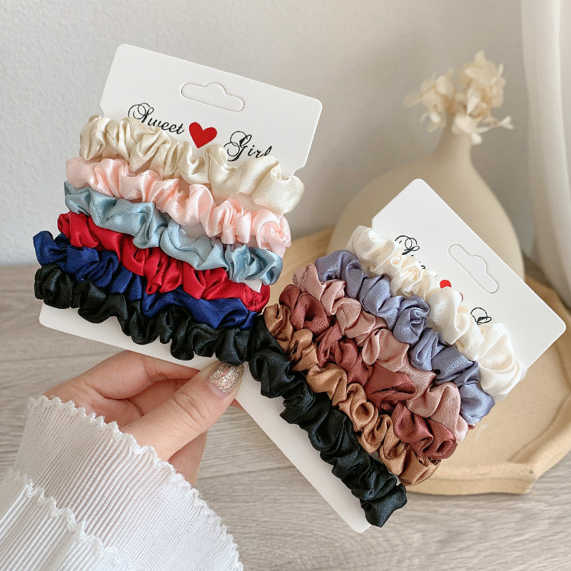 Wholesale Amazon Hair Rings 6 Pack Silk Satin Small French Retro ins Large Intestine Hair Rings Women's Fabric