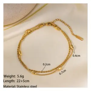 B5031 Oval Bead Twist Anklet Gold