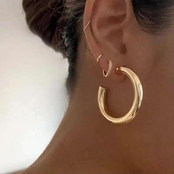 Wholesale Vacuum Plating Real Gold Plated Geometric 304 Stainless Steel Fashion Waterproof Non Tarnish Hoop Earrings