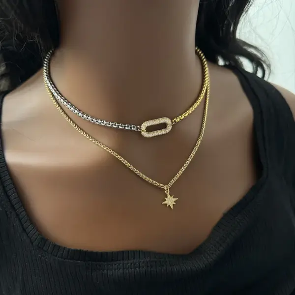 304 Stainless Steel Brass 18K Gold Plated Inlay Hexagram Zircon Necklace