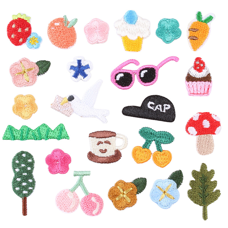 Wholesale Cute Tapes Embroidered Cartoon Ironing Flowers Cherry Embroidered Cloth Stickers for Doll Clothing DIY Hand Aount Mini Patch Stickers