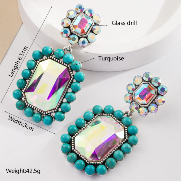 Wholesale European and American colored diamond exaggerated bohemian earrings women inlaid pearl turquoise fashion shiny earrings cross-border supply