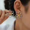 Wholesale Ion Plating (IP) Real Gold Plated 18K Gold Flower 304 Stainless Steel Sweet Simple Style Waterproof Non Tarnish Ear Studs