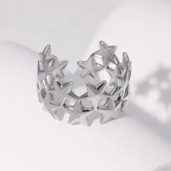 Wholesale PVD Coated Real Gold Plated 18K Gold Pentagram Star 304 Stainless Steel Modern Style Simple Style Waterproof Non Tarnish Open Rings