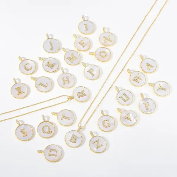 Wholesale Copper 18K Gold Plated Simple Style Classic Style Inlay Letter Letter Shell Zircon Pendant Necklace