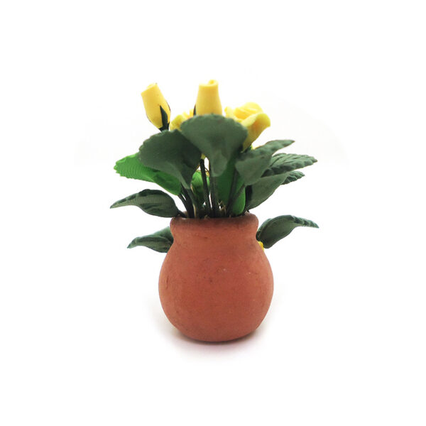 Wholesale 1:12 dollhouse accessories dollhouse mini clay flower plant red pottery pot yellow rose flower arrangement model