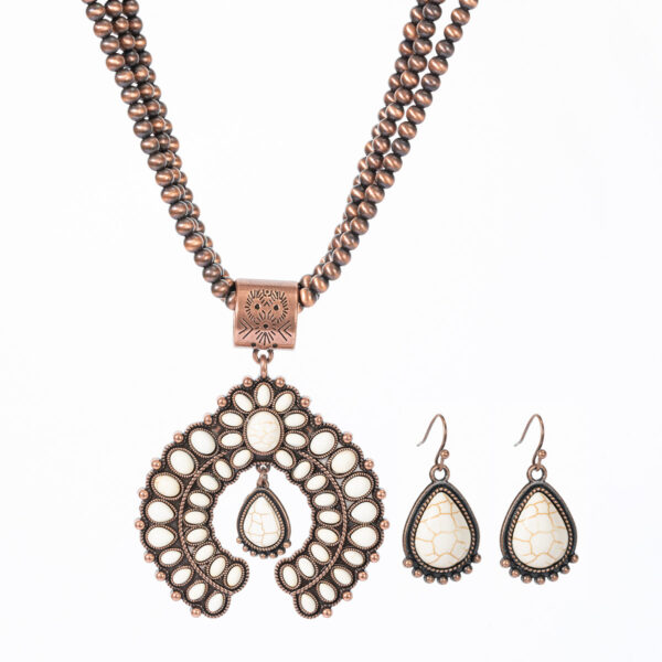 oly-89e979f302fea4cdd33161c411fe7bae Wholesale European and American Retro Three-layer Flower Earrings Turquoise Earrings Western Style Exaggerated White Turquoise Necklace Jewelry suit