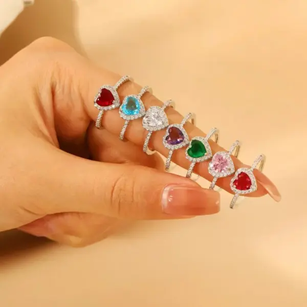 Copper Inlay Heart Shape Zircon Adjustable Ring