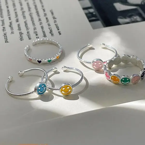 Wholesale Alloy Silver Plated Inlay Heart Shape Flower Zircon Copper Rings