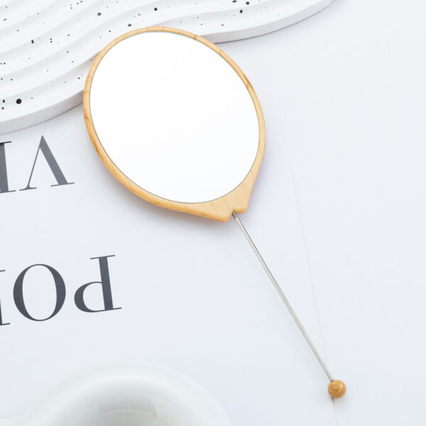 Wholesale New DIY Beaded Oval Wood Grain Mirror Handheld Makeup Mirror Single-Sided Makeup Mirror Plastic Portable Small Mirror
