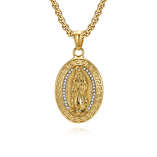 oly-89ebbbfd39b15201e560a9ec7316885d Wholesale Cross-border European and American Hip Hop Hihop Virgin Mary Titanium Steel Necklace Plated 18K Gold Retro Great Wall Pattern Men's Pendant