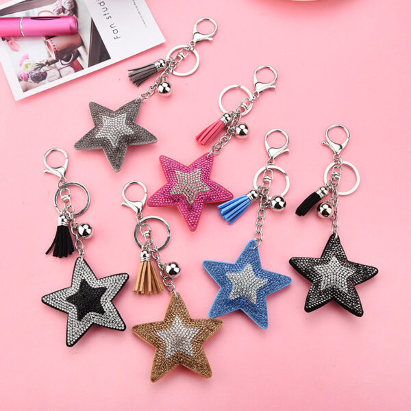 Wholesale Sequins European and American style creative two-color diamond Korean velvet five-pointed star tassel key chain pendant bag jewelry