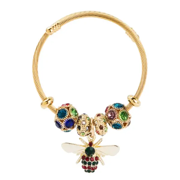 Wholesale Fashion Circle 304 Stainless Steel Alloy Gold Plated Rhinestones Bracelets In Bulk