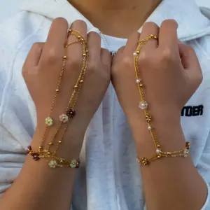 Wholesale Handmade Crystal Beads Natural Crystal Flower Vacuum Plating (In Furnace) 18K Real Gold Plated 304 Stainless Steel Material Interlocking Bracelet Women's Bracelet Trending Now