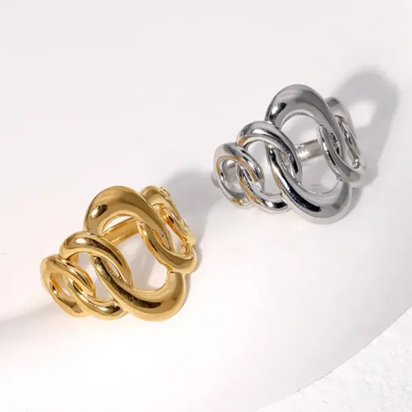 Wholesale PVD Coated Real Gold Plated 18K Gold Oval Solid Color 304 Stainless Steel Simple Style Waterproof Non Tarnish Open Ring