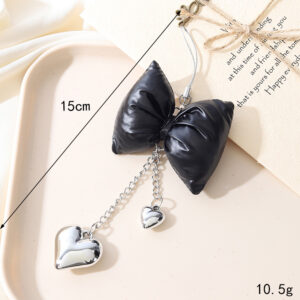 K3494 Leather Love Bowknot Pendant Small Rope Head Black / pendant