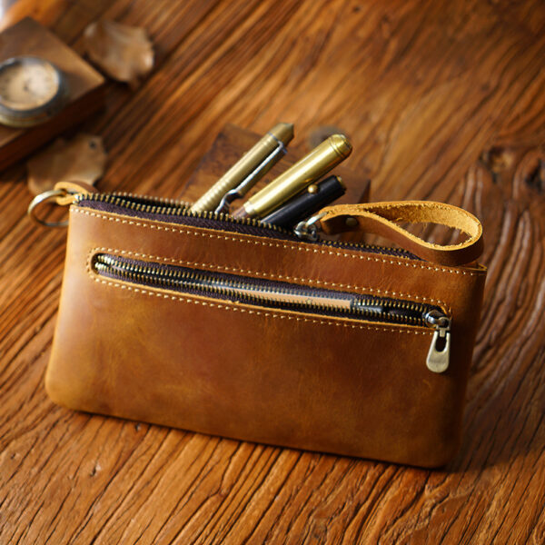 Wholesale Vintage genuine leather storage pencil case first layer crazy horse leather stationery bag