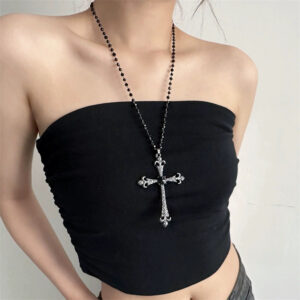Gothic style black cross necklace x4318