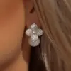 Wholesale High Quality RAKOL French Style Pearl Earrings For Women Creative Flower Micro-Paved Zirconia Fashionable Geometric Pattern