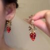 Wholesale Strawberry Candy French Retro Girly Style Imitation Pearl Cute Strawberry Earrings Women's Bow Red Berry Earrings